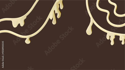 Delicious creamy vanilla dripping texture with soft shadows and highlights, flowing against a deep chocolate brown background. Ideal for sweet food-themed compositions or dessert branding