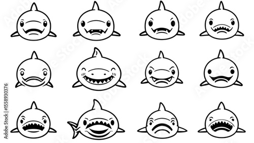 サメキャラクターアイコンセット｜Shark Character Icon Set