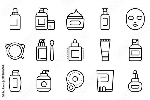 Collection of skincare and cosmetic product icons silhouette