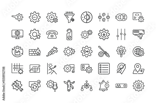 Set of thin line icons for settings and configurations