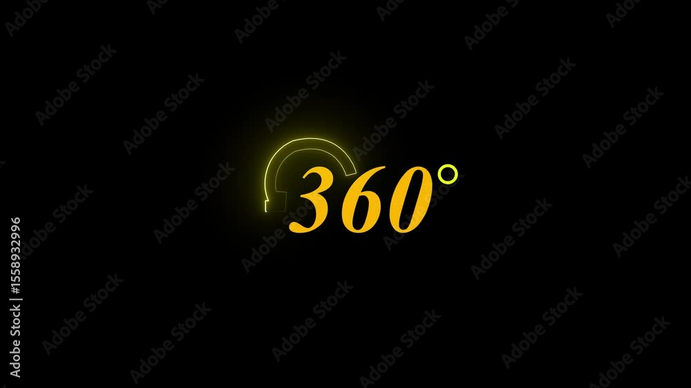 360 degree icon flat. Simple pictogram on dark background.The use of the glowing green font adds a sense of energy and technology to the visual.a dynamic and modern aesthetic.