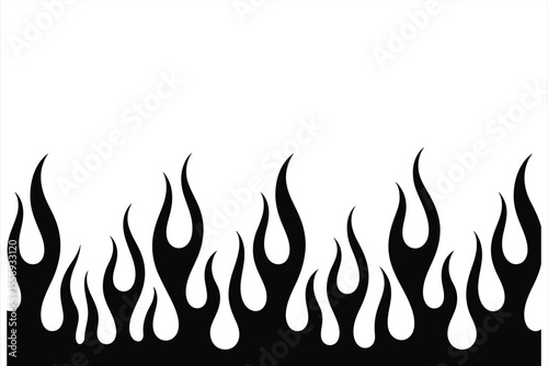 Abstract black fire flames pattern silhouette on white background