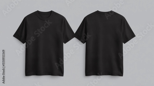 Black t shirt front and back view, isolated on white background. Ready for your mock up design template