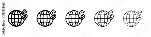 global payment icon vector thin outline style sign