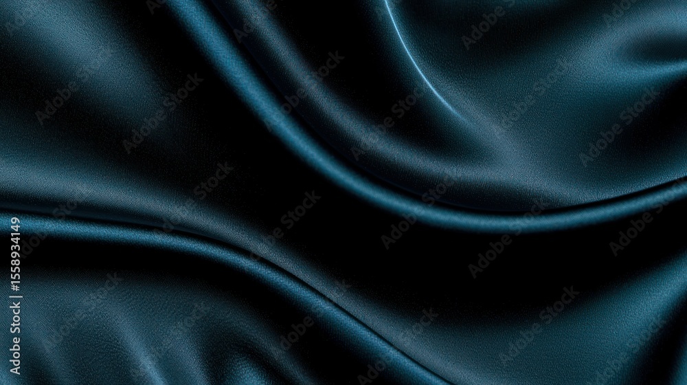 Fototapeta premium Smooth teal fabric with graceful folds and a luxurious appearance