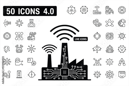 Collection of 50 industry 4 0 icons and symbols silhouette