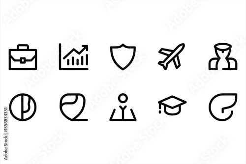 Collection of business and lifestyle icons in a simple outline silhouette style