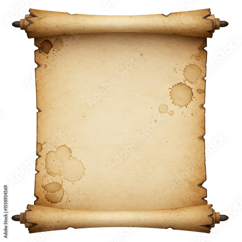 old manuscript parchment scroll for pirate or fantasy themes isolated on white background