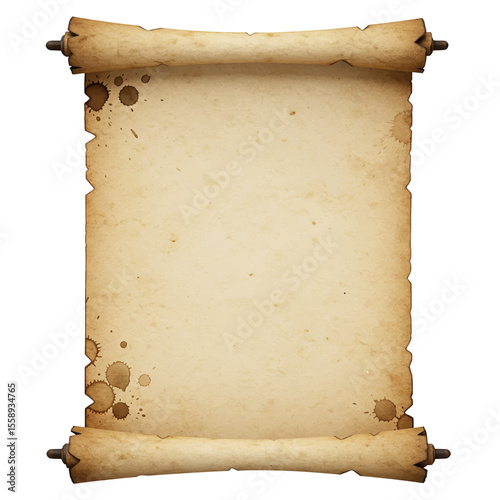 old manuscript parchment scroll for pirate or fantasy themes isolated on white background