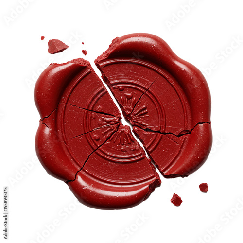 broken red wax seal isolated on white background 