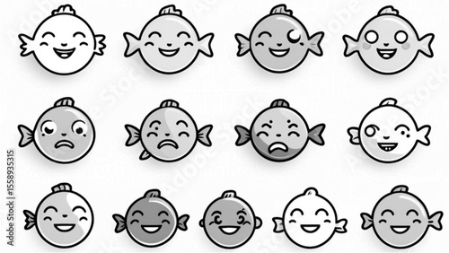 表情豊かな丸型魚キャラクター｜Round Fish Characters with Expressions