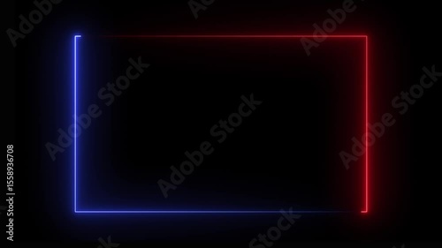 Glowing neon rectangle frame icon animation on black background. Rectangle photo frame with neon color motion graphic .Neon Rectangular Abstract Frame. Trendy Glow Light 4K Video Animation.