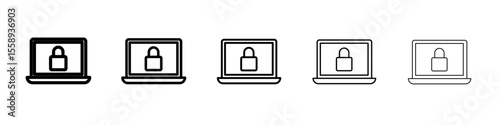 laptop lock icon vector thin outline style sign