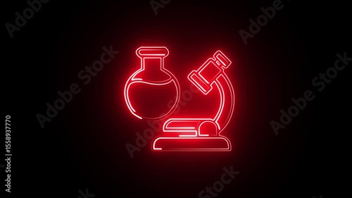 Glowing neon science icon isolated on black background and 4k video animation.