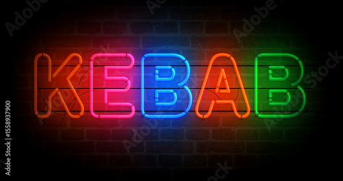 Kebab bar neon light 3d illustration