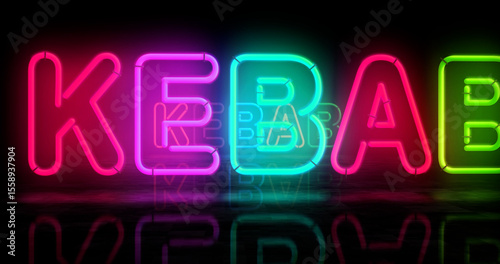 Kebab bar neon light 3d illustration