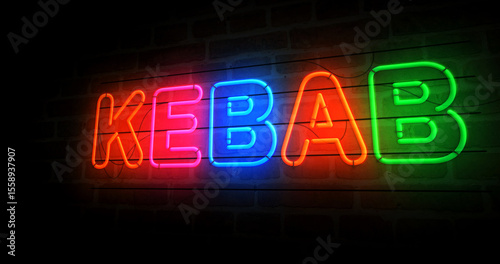 Kebab bar neon light 3d illustration