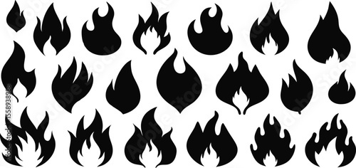 Twenty Flame Silhouettes on Background Handdrawn Fire Icons flames