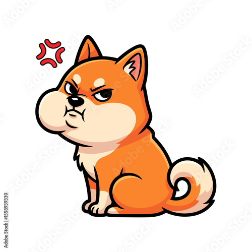 Grumpy Shiba Inu Cartoon Illustration  Vector Graphic of an Angry, Puffy-Cheeked Dog