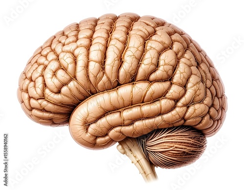 Human Brain Anatomy Detailed 3D Illustration of Cerebrum, Cerebellum, and Brainstem