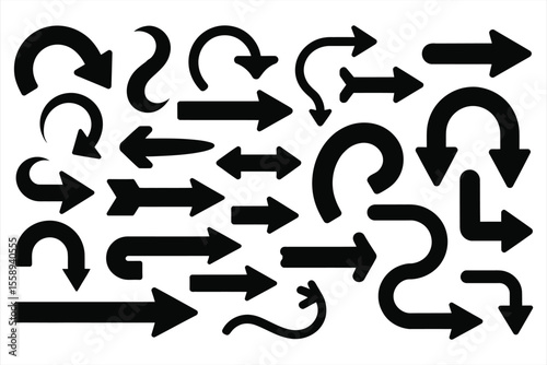 Collection of diverse black arrow shapes and directions silhouette