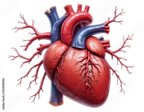 Human Heart Anatomy Detailed 3D Illustration of Cardiovascular System
