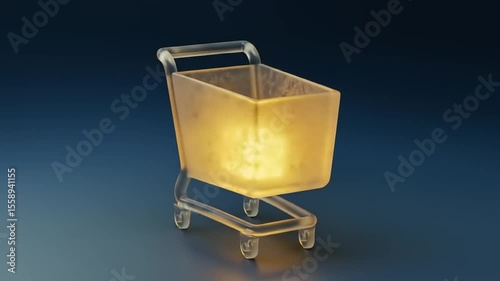 Illuminated shopping cart on a dark background, symbolizing consumerism and retail trends