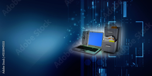 3d rendering Folder on laptop with locker