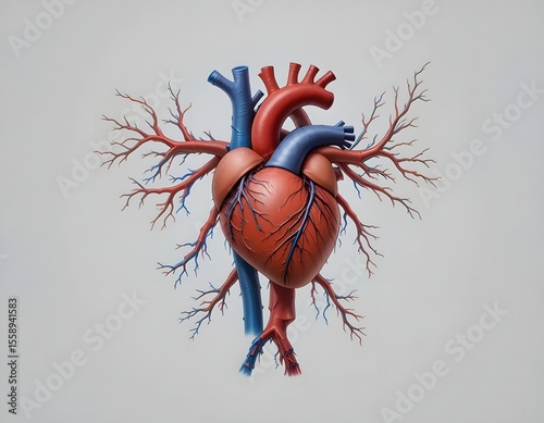 Human Heart Anatomy Detailed 3D Illustration of Cardiovascular System