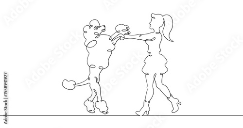 Continuous one line drawing trained dog. Animal trainer. Circus artist with a dog. Circus. One continuous line isolated minimal illustration.Not AI.