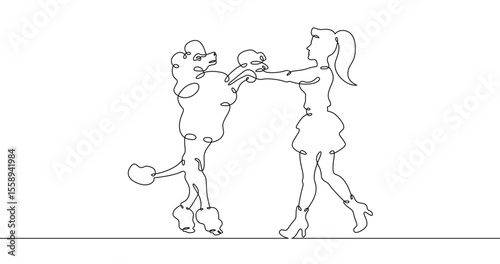 Continuous one line drawing trained dog. Animal trainer. Circus artist with a dog. Circus. One continuous line isolated minimal illustration.Not AI.
