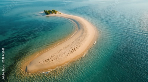 Serene Aerial View of Curved Sandbar Surrounded by Tranquil Water