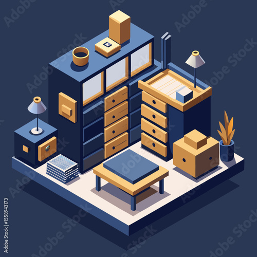 Isometric Illustration of a Modern Home Office Interior Design