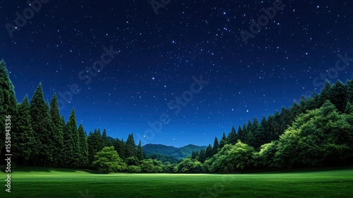 Starry Night Serenity:  Forest Landscape Under a Celestial Dome