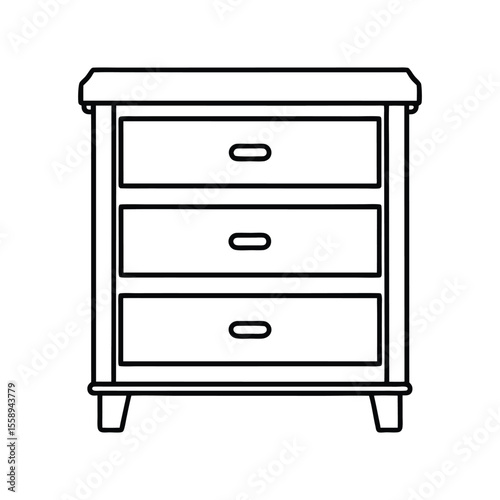 Simple outline drawing of a three drawer wooden nightstand.