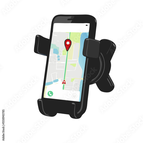 Phone mount displaying GPS map on smartphone in vehicle 