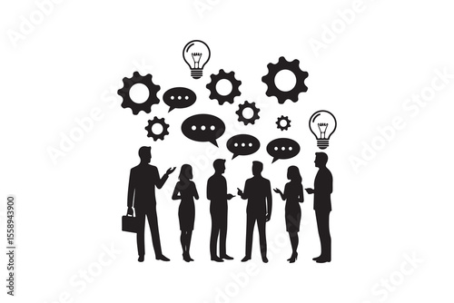 Business Team Brainstorming Silhouette Group Discussion and Ideas Vector Art