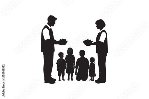 Charity Feeding Children Silhouette Illustration Child Welfare Support