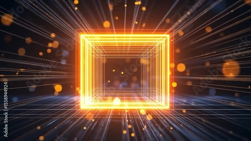 Glowing Orange Cube in Digital Space