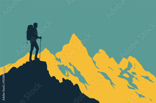 Man on the top of the mountain silhouette adventure