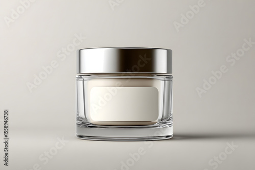 Elegant glass jar with silver lid, ready for your best skincare or cosmetic product.