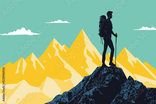 Man on the top of the mountain silhouette adventure hiking
