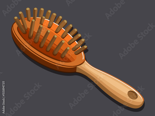 Orange Oval Hairbrush with Wooden Handle
