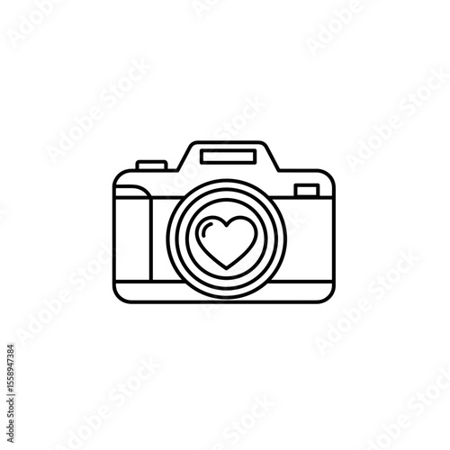 Outline of a camera with heart symbol for transparent background icons  
