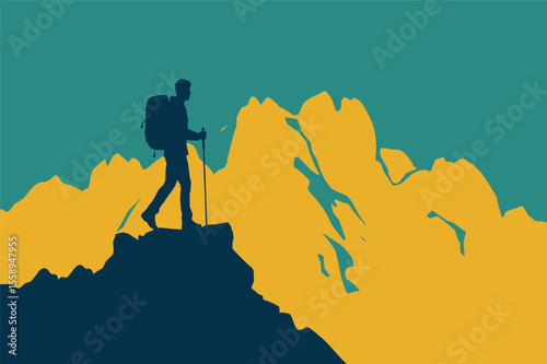 Silhouette of a man hiking on mountain top