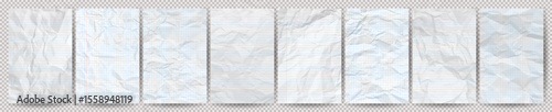 Big set of white clean crumpled papers