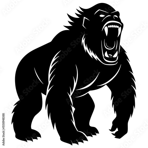 Simplified roaring gorilla silhouette on white background