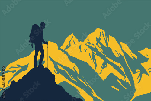 Man on the top of the mountain silhouette adventure