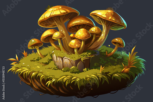 Floating Island of Golden Mushrooms in Fantasy Style