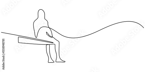 sad man alone concept continuous one line drawing, Simple one line drawing of a depressed, stressed out man Transparent background png file, Single line drawing illustration of thinking man. minimall.